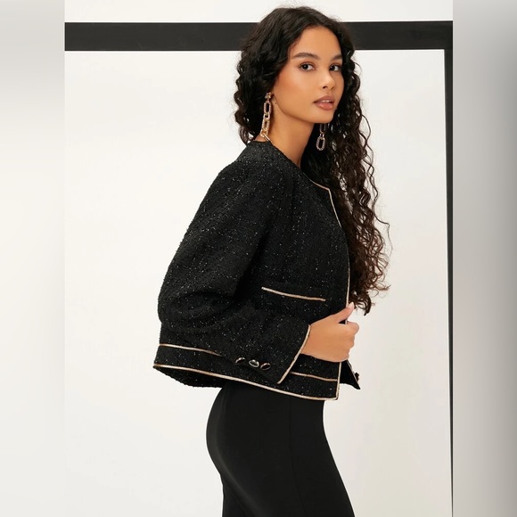 NWOT Women’s Small SHEIN Contrast Piping Single Breasted Placket Tweed Overcoat - Picture 2 of 13